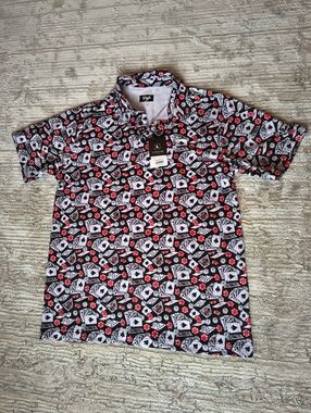 Waggle Golf Men’s Polo Casino Poker Cards Chips Size L NWT
